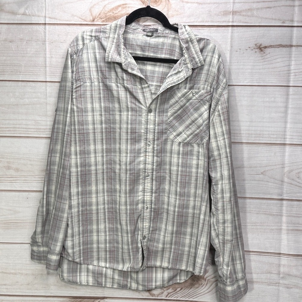 Toad&Co Mens XL Plaid Long Sleeve Button Down Shirt Gray White Ventilated Back